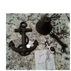 Cast Iron Anchor Bell Ringer Nautical Ship Beach Sailor Wall / Post Mounted